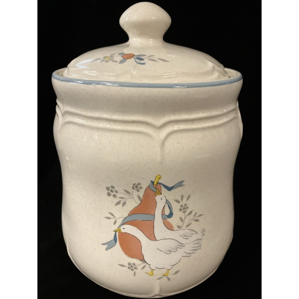 Vintage International Marmalade Goose Pear Jar Stoneware Canister w/Lid 9"